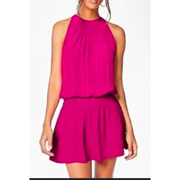 Ramy Brook Paris Mini Dress Womens S Fuschia Pink Smocked Ruched Elastic Waist - Picture 1 of 15